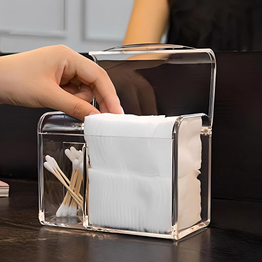 Qtip Holder Dispenser for Cotton Ball Swab,Floss,Clear | 3 Compartmen Plastic Apothecary Jars,Bathroom Organization and Storage,Vanity Organizers and Storage