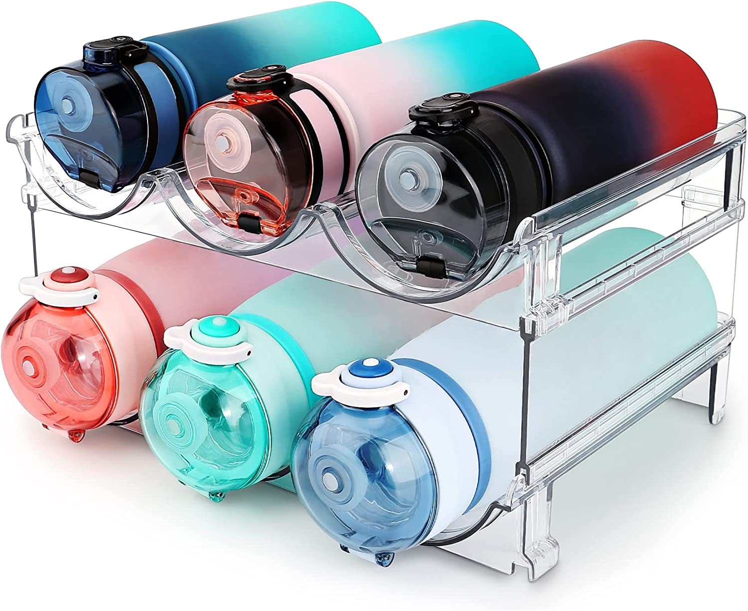Stackable Water Bottle Organizer for Kitchen Cabinets & Refrigerators