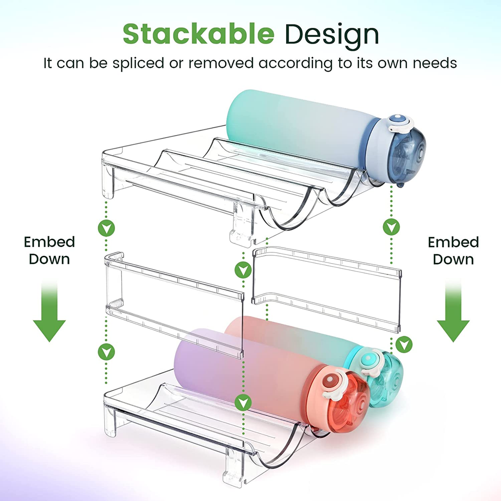 Stackable Water Bottle Organizer for Kitchen Cabinets & Refrigerators