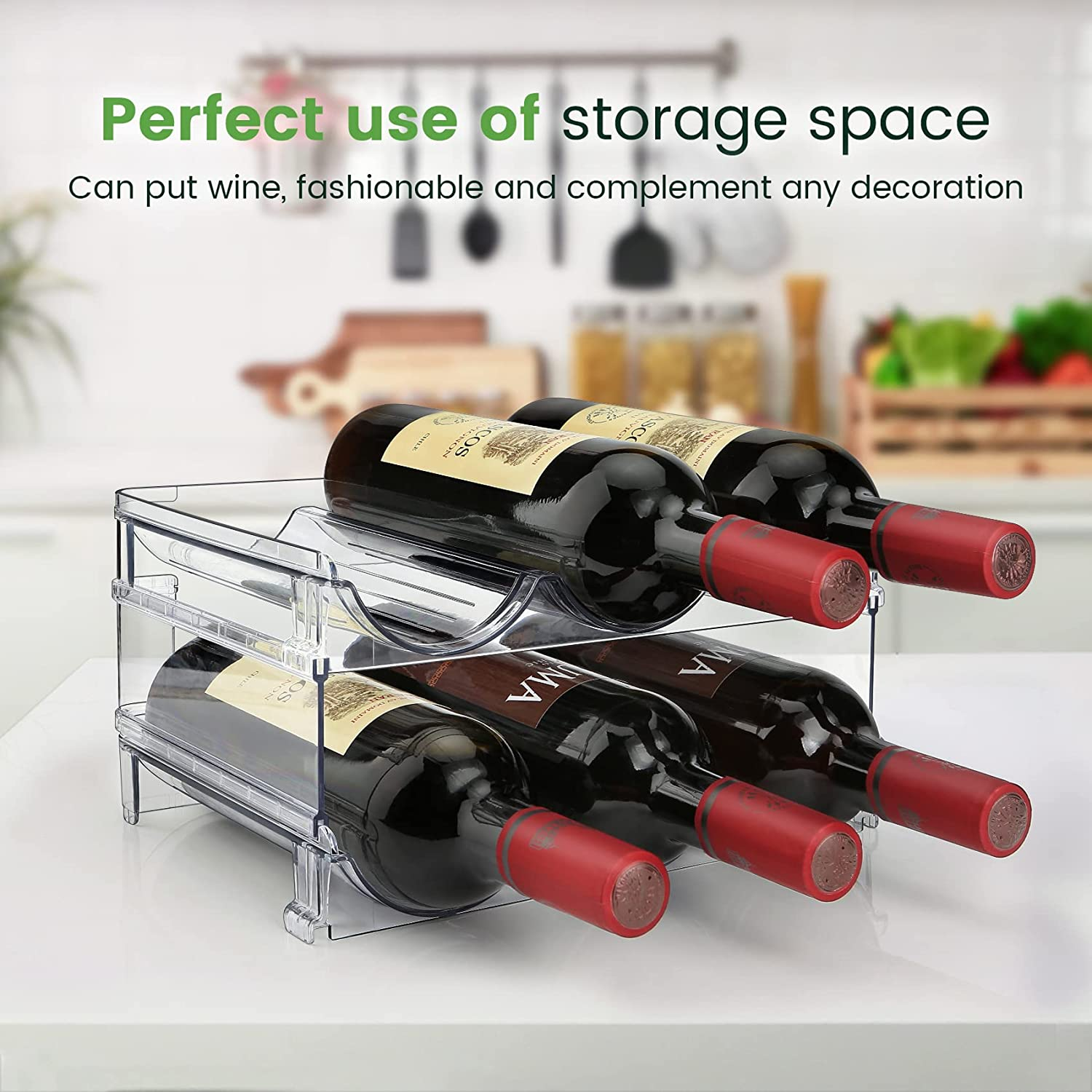 Stackable Water Bottle Organizer for Kitchen Cabinets & Refrigerators