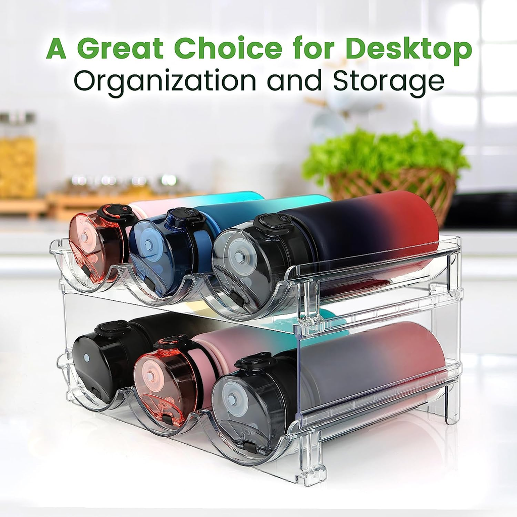 Stackable Water Bottle Organizer for Kitchen Cabinets & Refrigerators