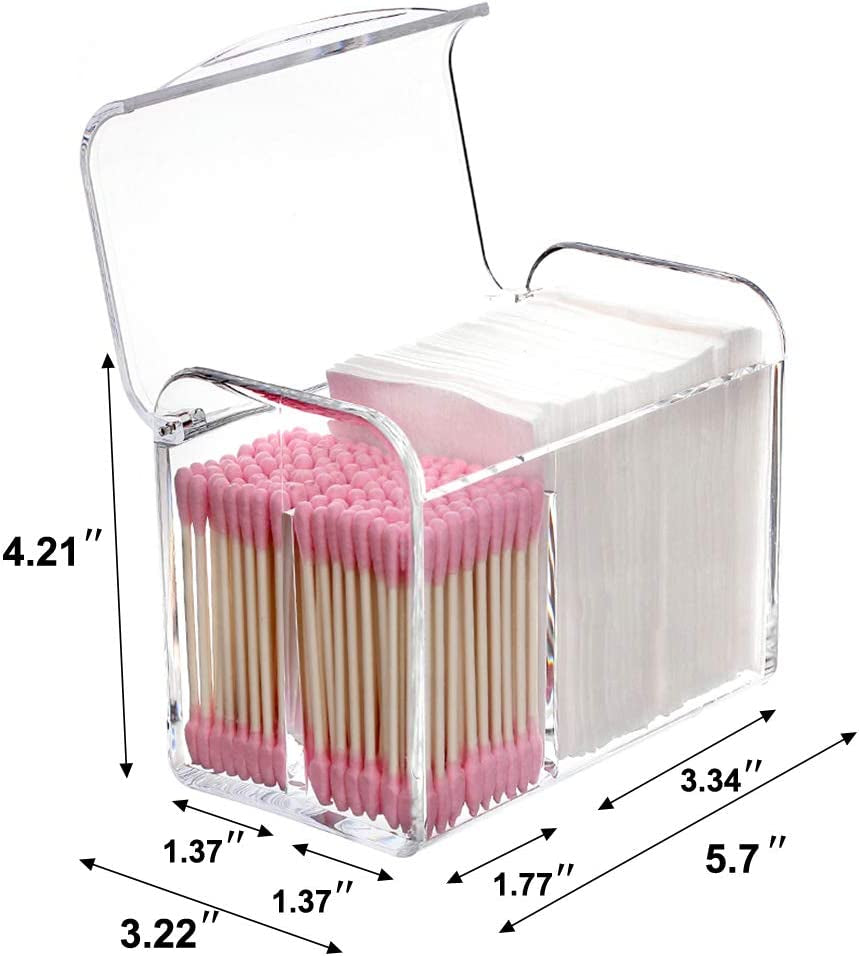 Qtip Holder Dispenser for Cotton Ball Swab,Floss,Clear | 3 Compartmen Plastic Apothecary Jars,Bathroom Organization and Storage,Vanity Organizers and Storage