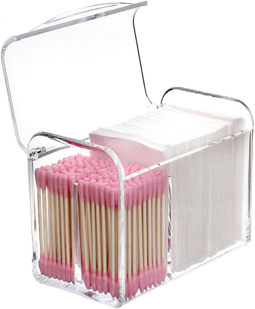 Qtip Holder Dispenser for Cotton Ball Swab,Floss,Clear | 3 Compartmen Plastic Apothecary Jars,Bathroom Organization and Storage,Vanity Organizers and Storage