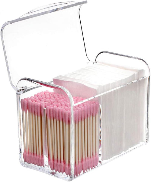 Qtip Holder Dispenser for Cotton Ball Swab,Floss,Clear | 3 Compartmen Plastic Apothecary Jars,Bathroom Organization and Storage,Vanity Organizers and Storage